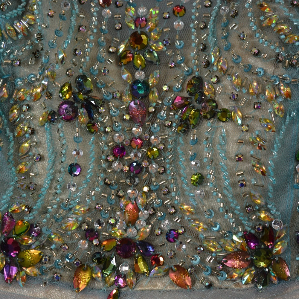 Aqua Pink - Rhinestones/Beads/Tulle Prom Dress SZ 14 Sparkle  NWT